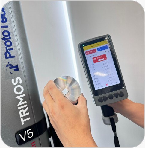 TRIMOS V5 digital height gauge measuring a machined disc
